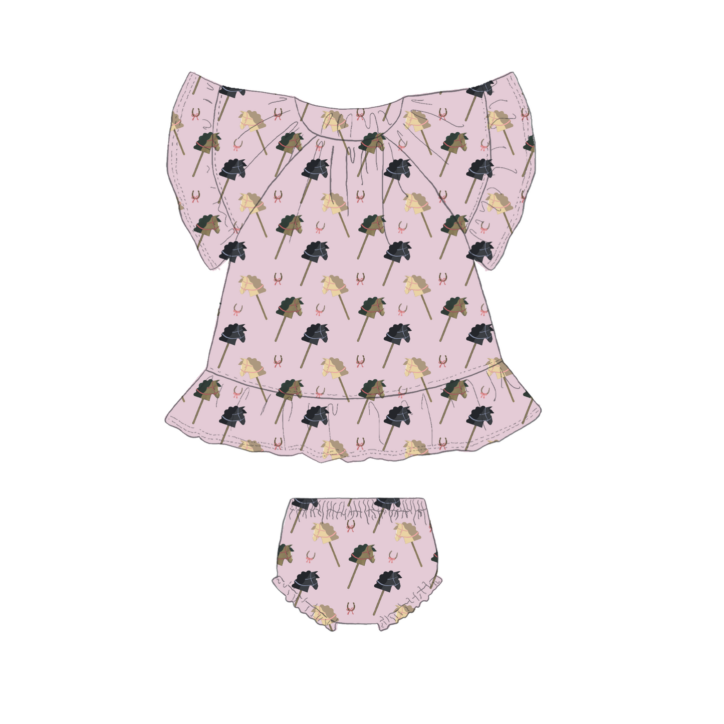 Horsin' Around in Prairie Pink Dress + Bloomer Set
