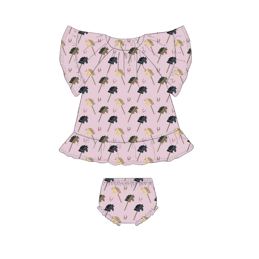 Horsin' Around in Prairie Pink Dress + Bloomer Set